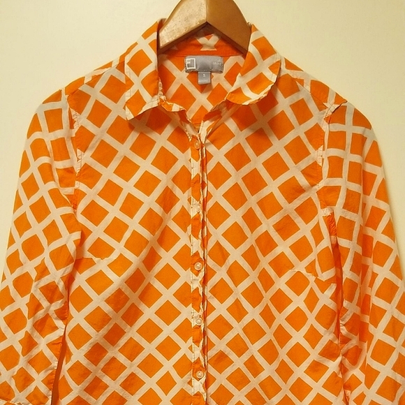 silk blend button down, orange and white diamond /lattice print - Picture 3 of 3
